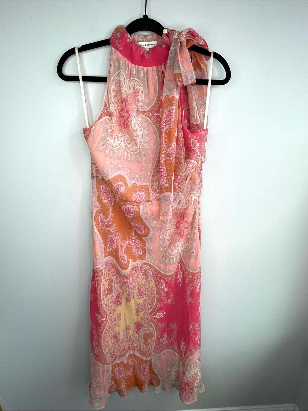 Banana Republic Silk Pink Multi Paisley Halter Midi Dress Size 8